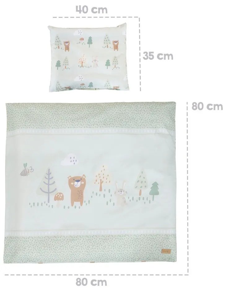 Светлозелено памучно детско спално бельо за детско креватче 80x80 cm Woodland Buddies – Roba