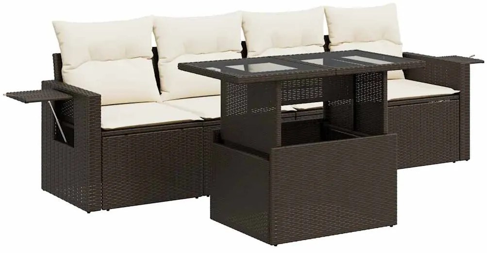 3326404 vidaXL Градински комплект с възглавници, 5 части, кафяв полиратан