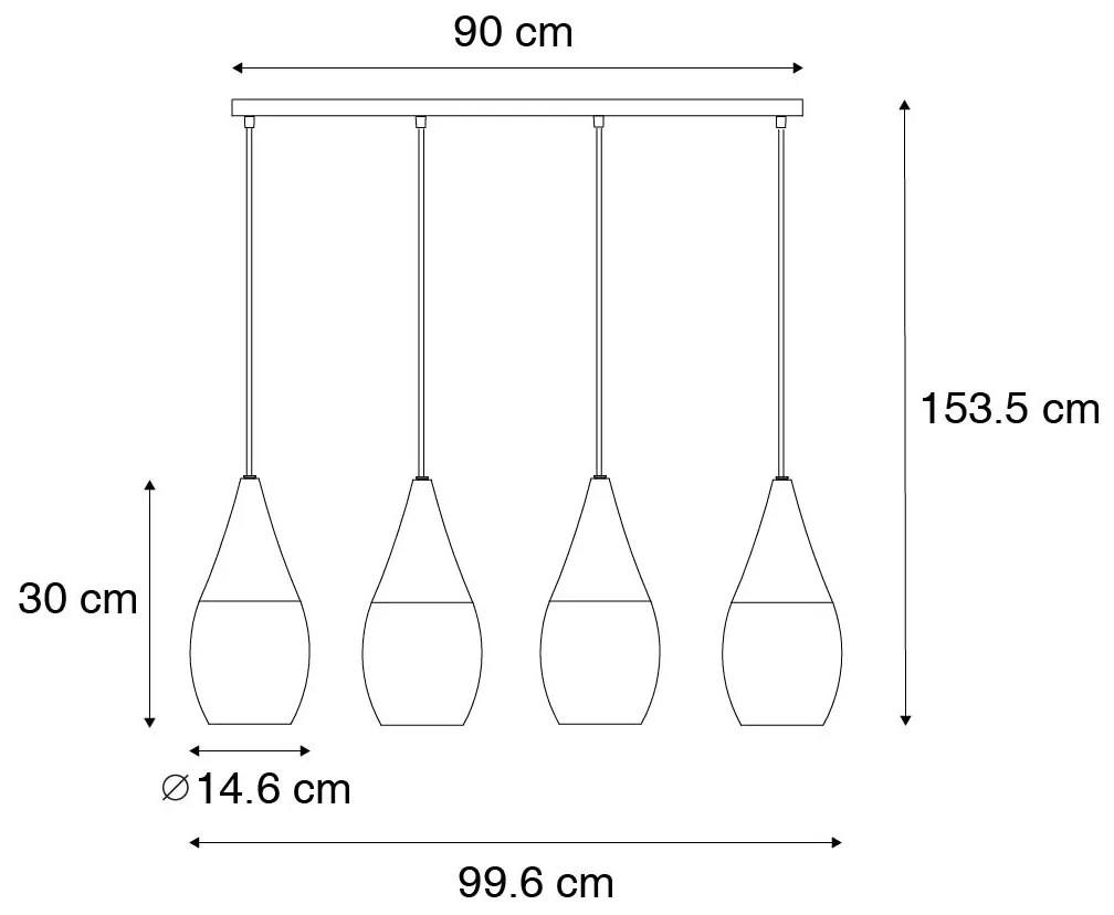 Модерен висящ аплик черен с опалово стъкло 4-светлина - Drop