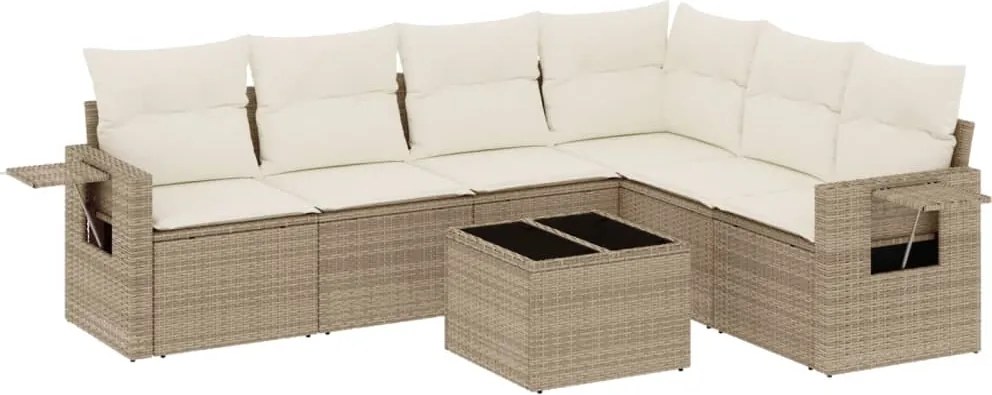 3220217 vidaXL Градински диван с възглавници, 7 части, бежов полиратан
