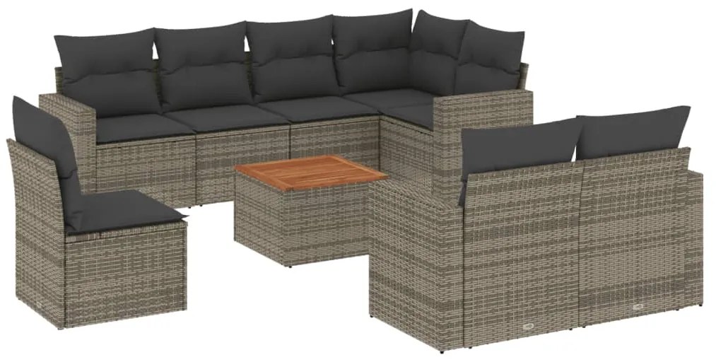 3256550 vidaXL Градински комплект диван с възглавници 9 части сив полиратан