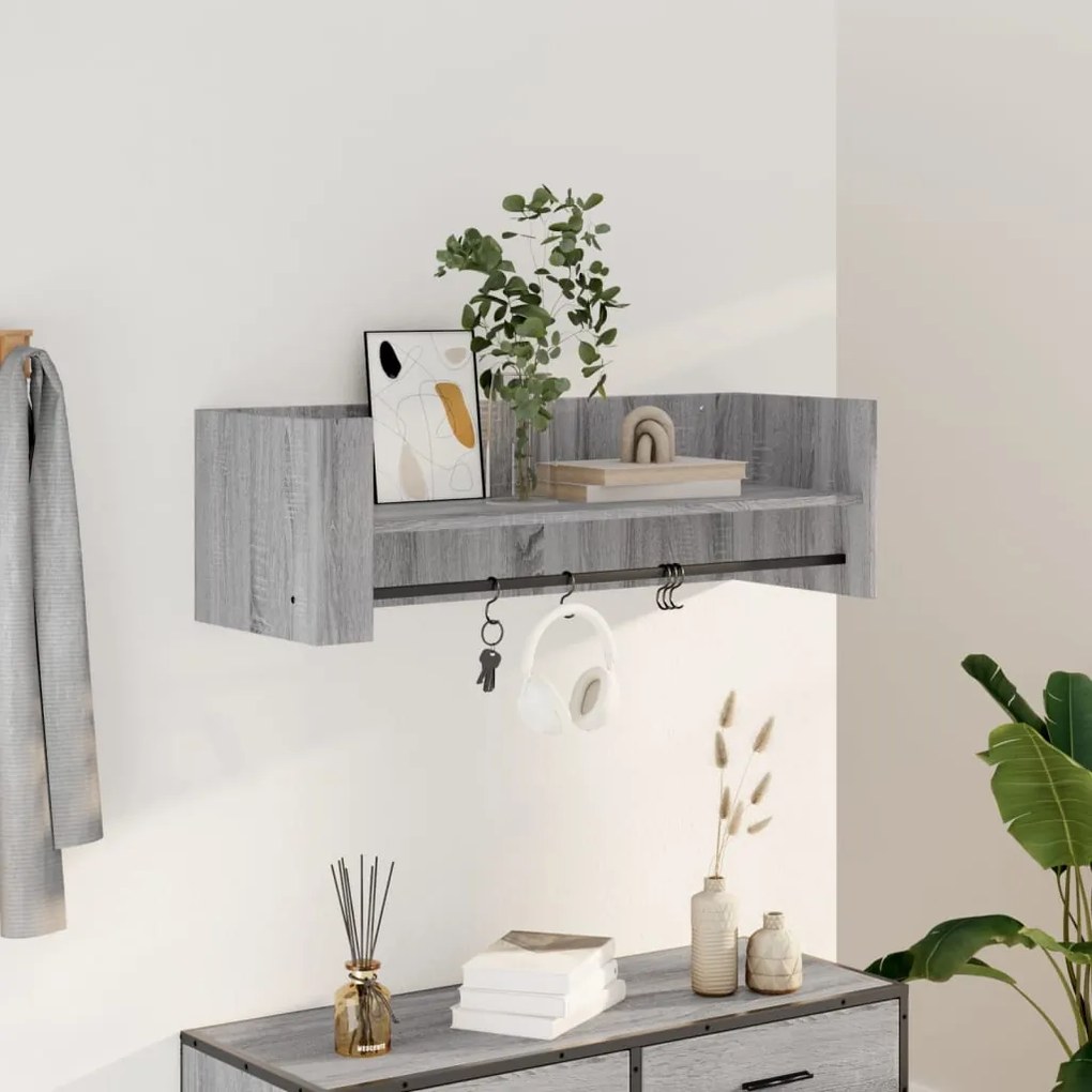 848463 vidaXL Стенен рафт, сив сонома, 100x35x30,5 см, инженерно дърво