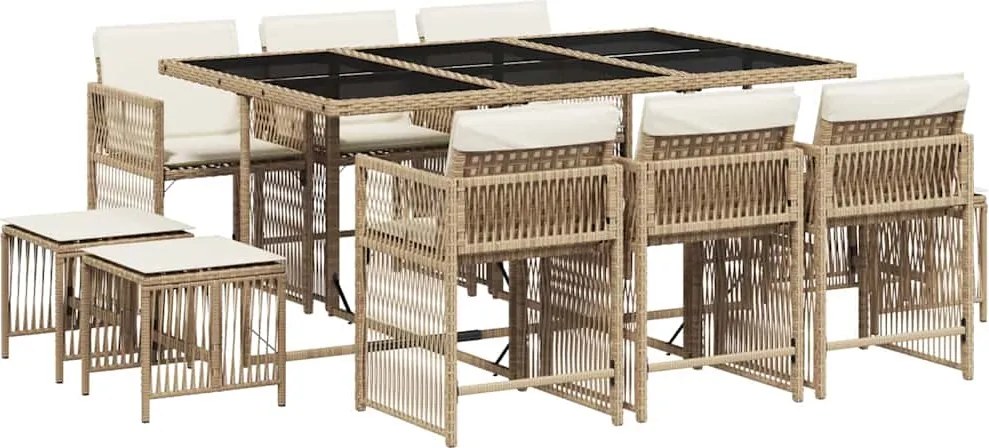 3211690 vidaXL Градински комплект с възглавници, 11 части, бежов полиратан