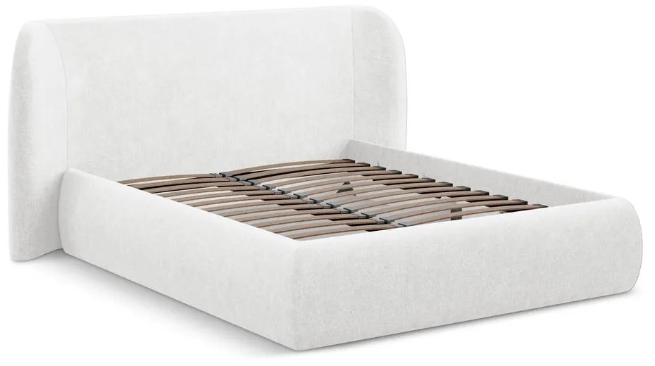 Бяло двойно тапицирано легло с място за съхранение и включена подматрачна рамка 140x200 cm Hauke – Makamii