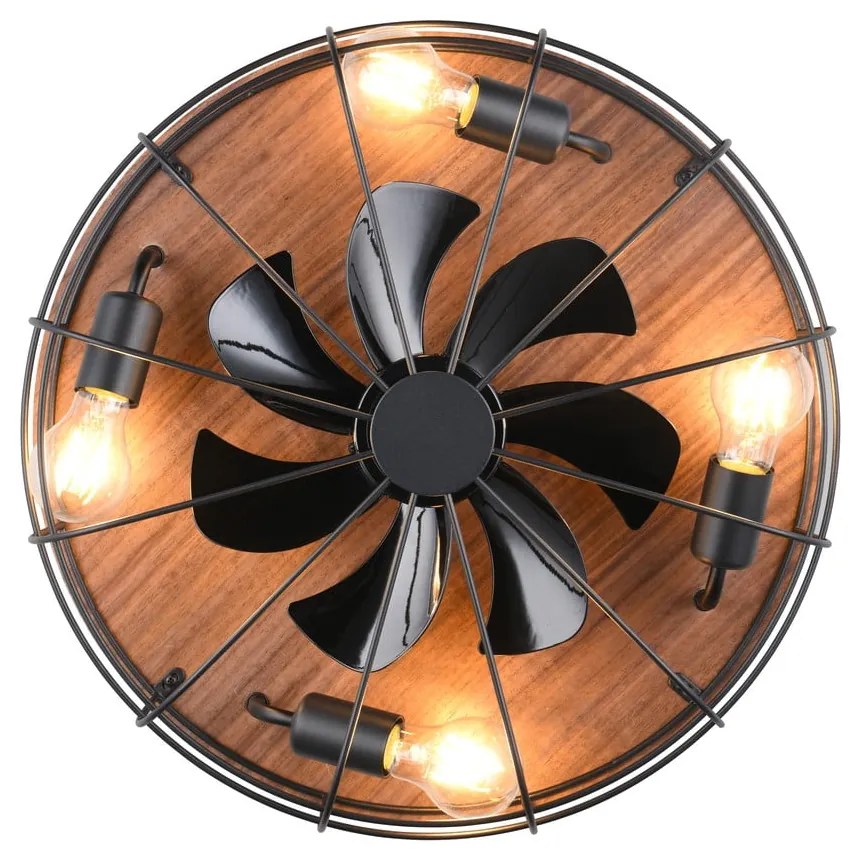 Матово черно/кафяво осветително тяло за таван с дистанционно управление/с вентилатор Trondheim – Trio