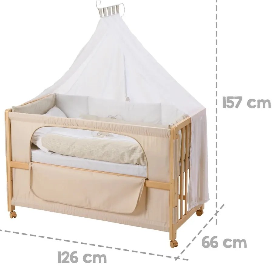 Детско легло на колела с балдахин в естествен цвят 60x120 cm Liebhabär - Roba
