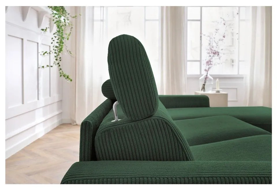 Тъмнозелен разтегателен ъглов диван от рипсено кадифе (променлив) Monaco – Bobochic Paris