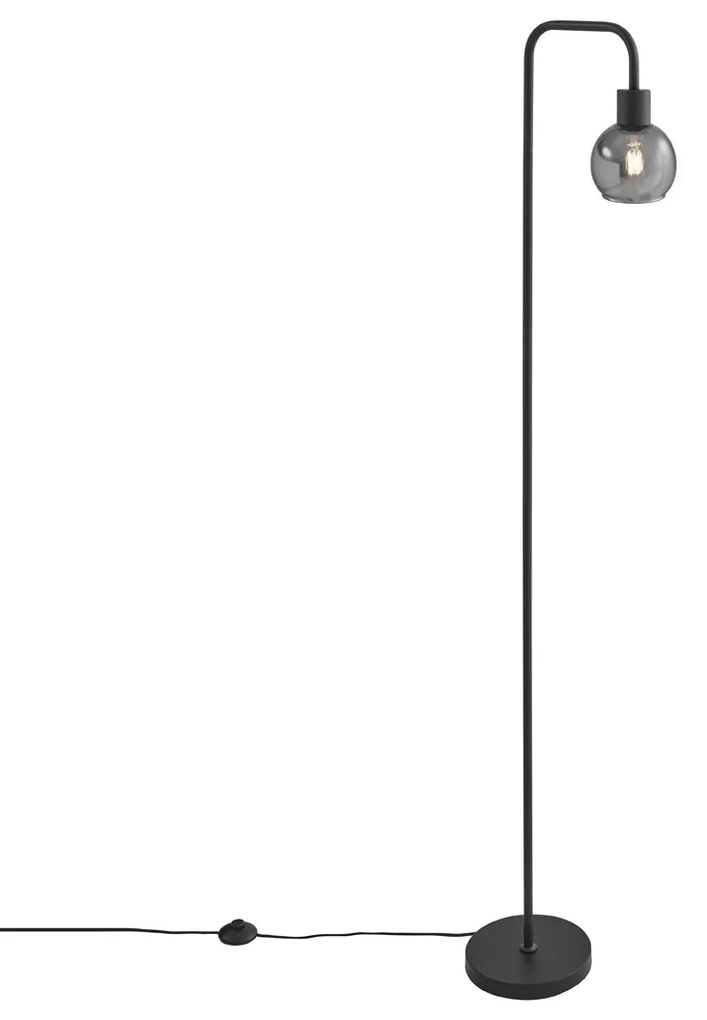 Подова лампа в стил Арт Деко черна с димно стъкло - Vidro