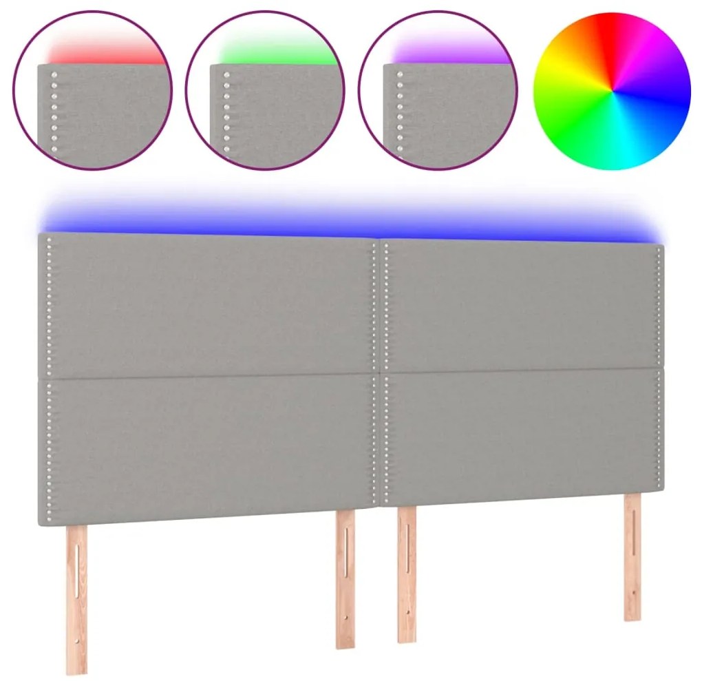 3122306 vidaXL LED горна табла за легло, светлосива, 200x5x118/128 см, плат