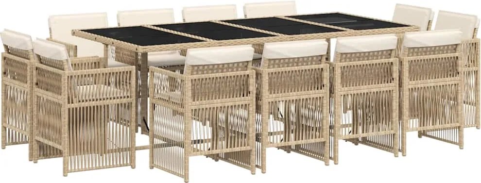 3211042 vidaXL Градински комплект с възглавници, 13 части, бежов полиратан