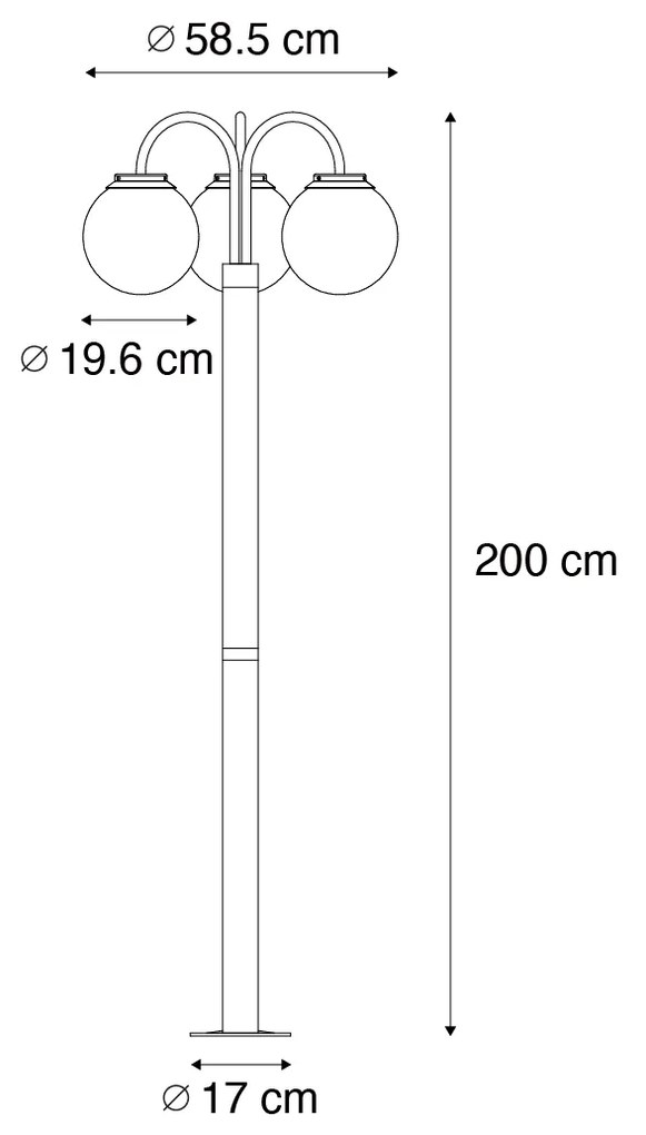 Фенер черен с прозрачно стъкло 200см 3-светлинен IP44 - Sfera