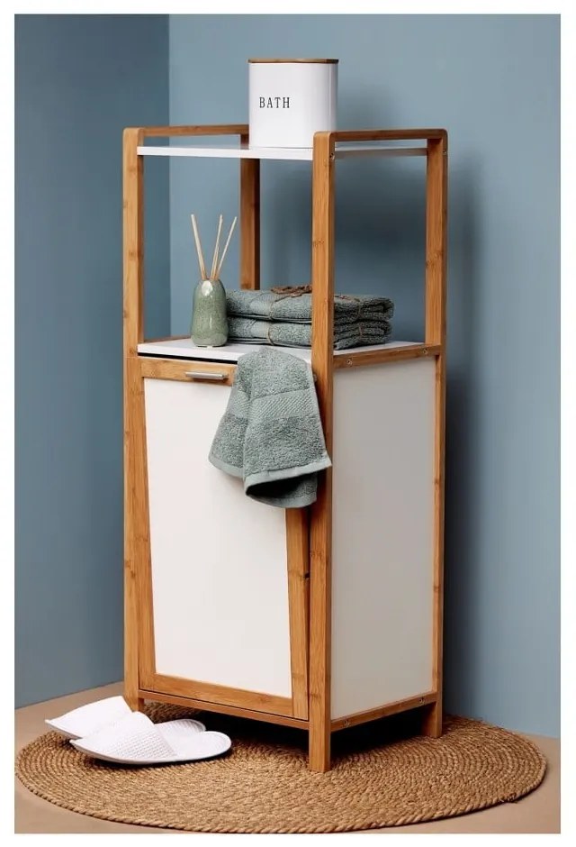 Бамбукова етажерка за баня в бял и естествен цвят 40x95 cm Finja - Wenko