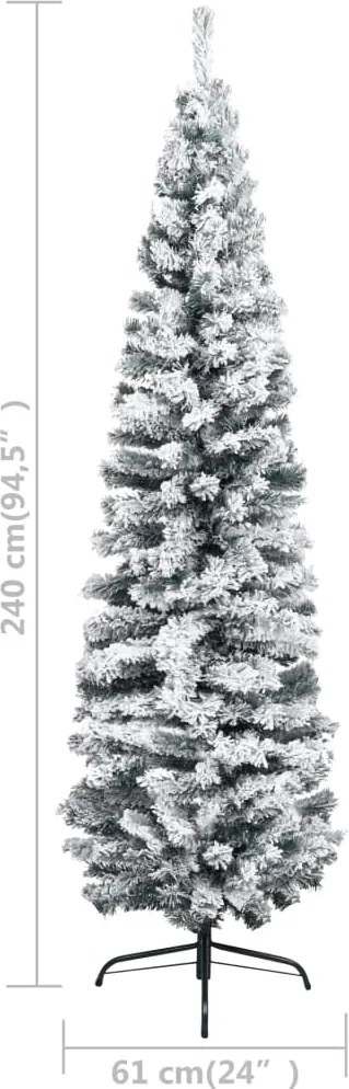 Тънка изкуствена коледна елха с флокиран сняг зелена 240 см PVC