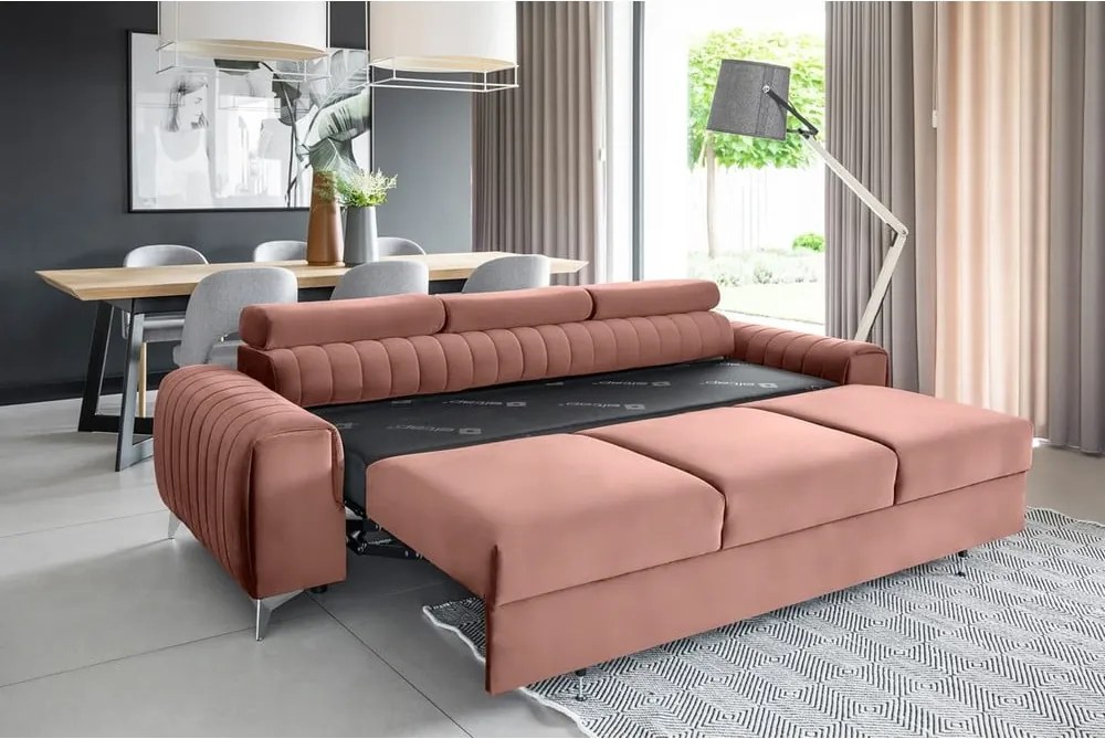 Розов кадифен разтегателен диван 261 cm Laurence – ELTAP