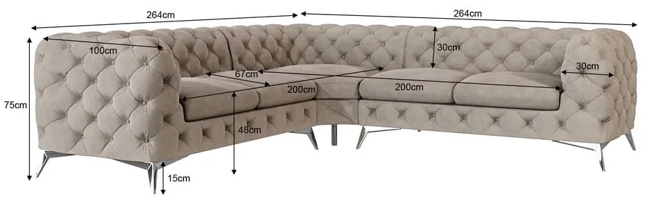 Сиво-бежов кадифен ъглов диван Chelsea – Ropez