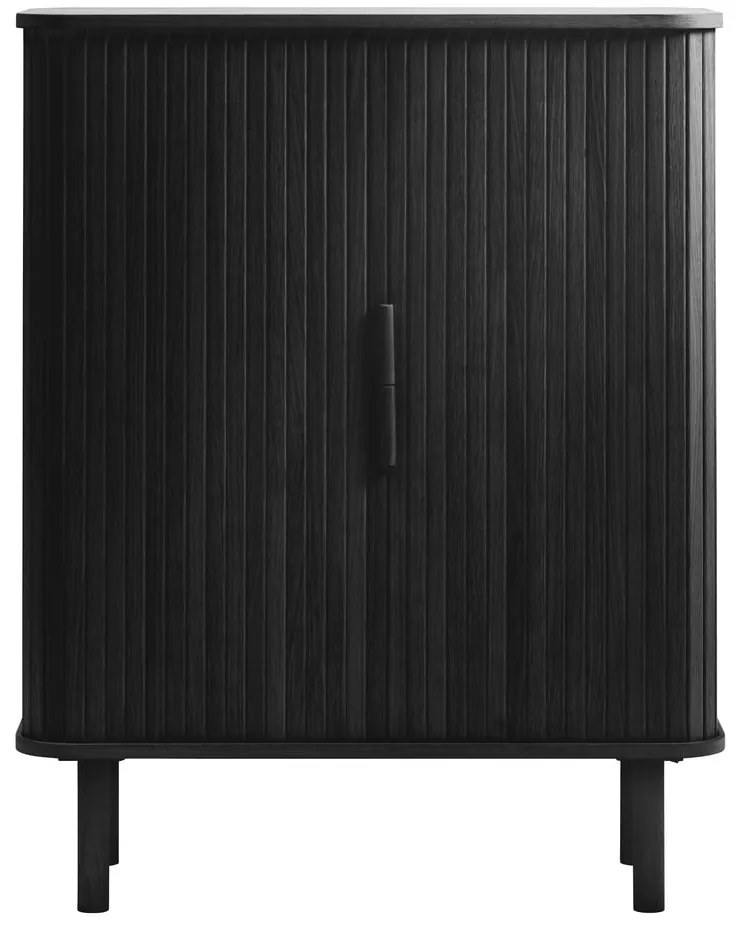 Черен шкаф в дъбов декор с плъзгащи се врати 113x90 cm Cavo - Unique Furniture