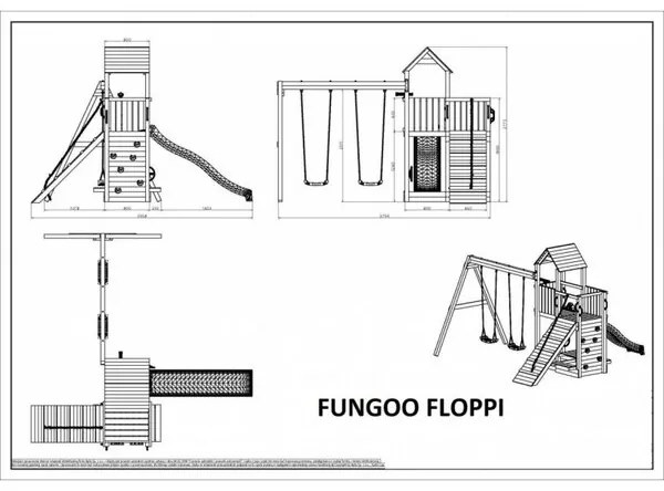 Дървена детска площадка с пързалка и люлки - Fungoo Flоppi