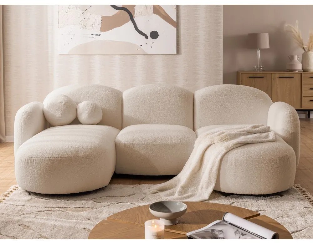 Светлокафяв ъглов диван от прежда с примки от букле (U форма) Orbit – Ropez