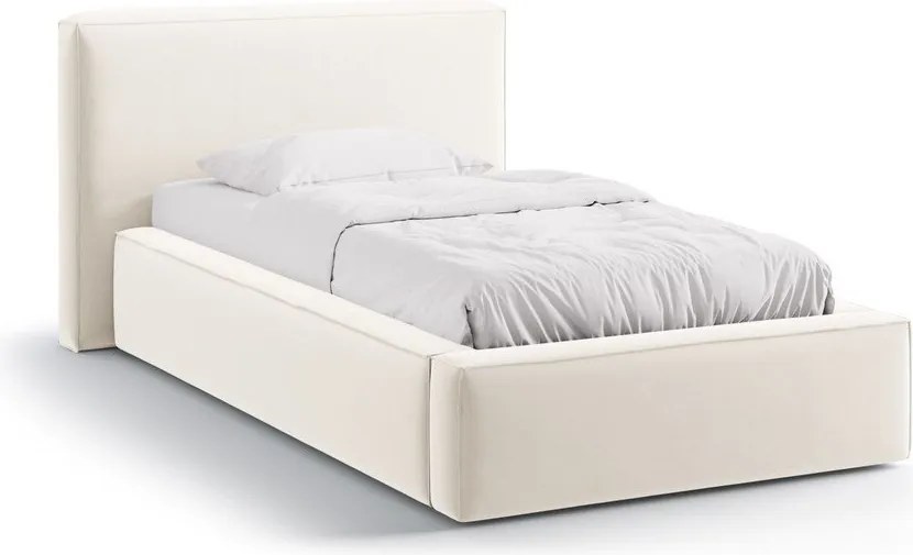 Кремаво единично легло 90x200 cm тапицирано с място за съхранение с включена подматрачна рамка Jodie – Micadoni