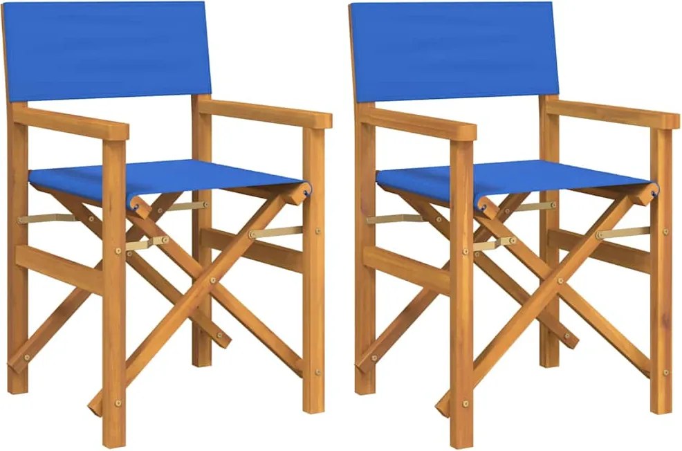 4008514 vidaXL Сгъваеми режисьорски столове, 2 бр, сини, масивно тиково дърво