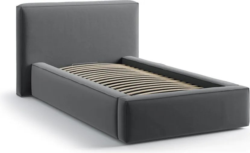 Сиво единично легло 90x200 cm тапицирано с място за съхранение с включена подматрачна рамка Jodie – Micadoni