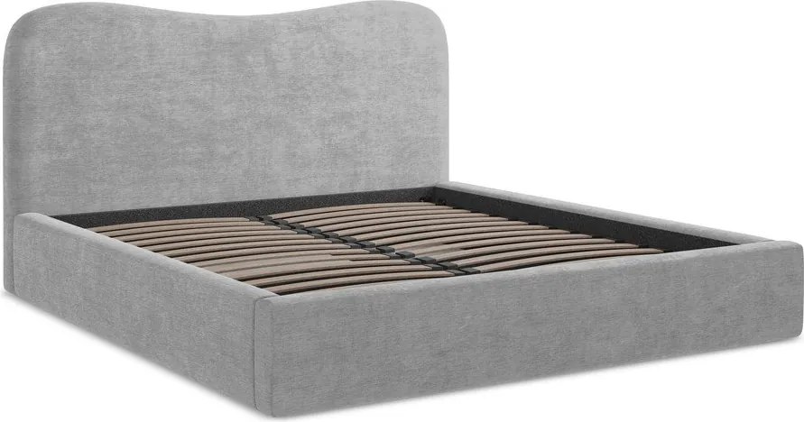 Светлосиво двойно легло 140x200 cm тапицирано с място за съхранение с включена подматрачна рамка Kahai – Makamii