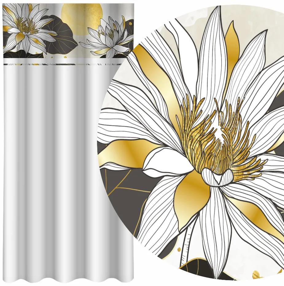 Класическа бяла завеса с принт на лотосови цветя Ширина: 160 см | Дължина: 250 см