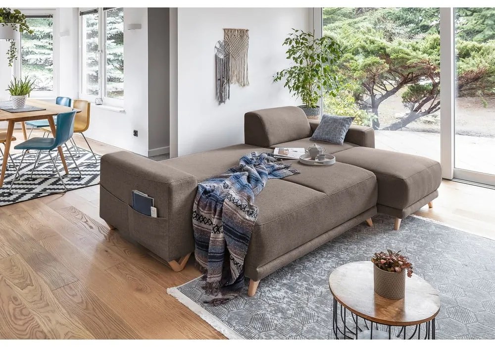 Кафяв разтегателен/с място за съхранение ъглов диван Classy Sophie – Miuform