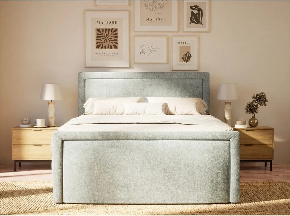 Светлосиньо боксспринг легло 160x200 cm с място за съхранение Fresco – Maison de Rêve
