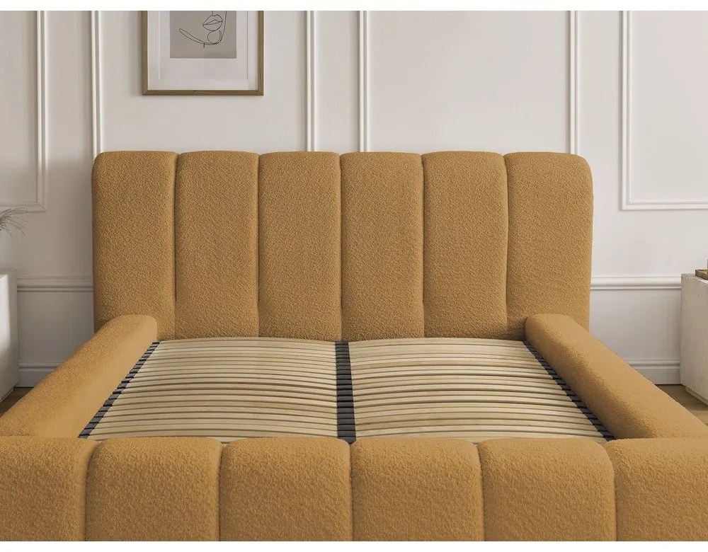 Двойно тапицирано легло с място за съхранение с включена подматрачна рамка в цвят горчица 160x200 cm Denali – Bobochic Paris