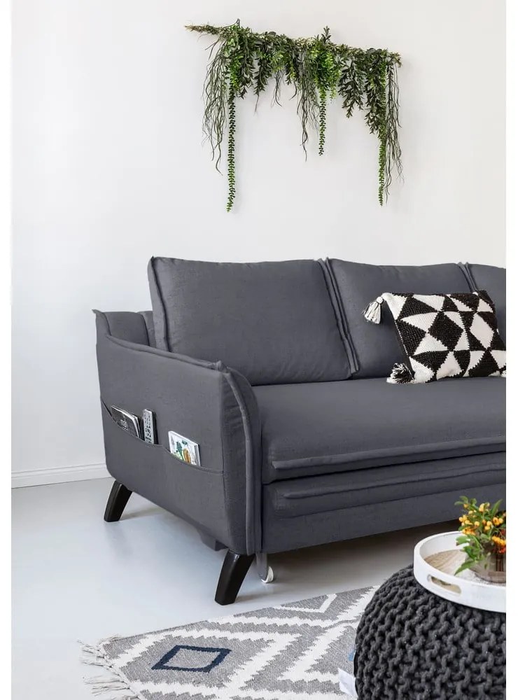 Антрацитен ъглов разтегателен диван, десен ъгъл Charming Charlie - Miuform