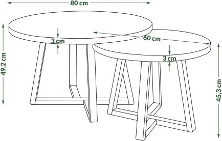 OASIS Естествен дъб - КОМПЛЕКТ 2 КРЪГЛИ ХОЛНИ МАСИ Ø80/60 cm МОДЕРНИ ДЪРВЕНИ