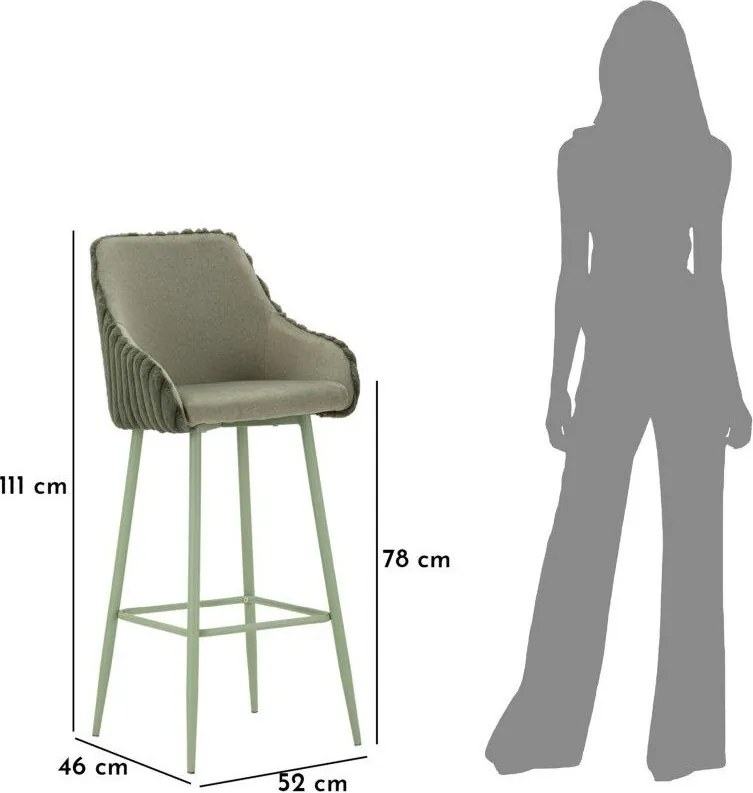 Зелени тапицирани бар столове в комплект с подлакътници 2 бр. (височина на седалката 78 cm) Alaska – Mauro Ferretti