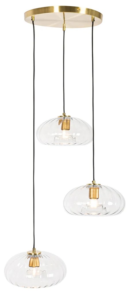 Висяща лампа в стил Арт Деко златна със стъкло кръгла 3-светлинна - Ayesha