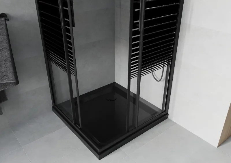 Mexen Rio квадратна душ кабина 80 x 80 см, черни ленти, черна + поддушово корито Flat, черно - 860-080-080-70-20-4070B
