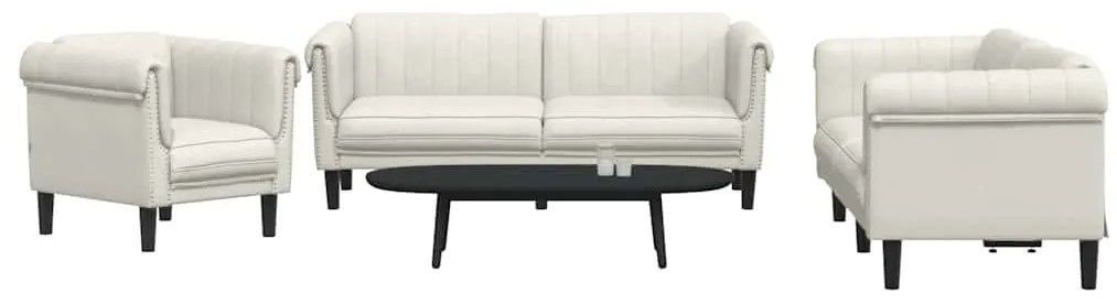 3209216 vidaXL Комплект дивани от 3 части, кремав, кадифе