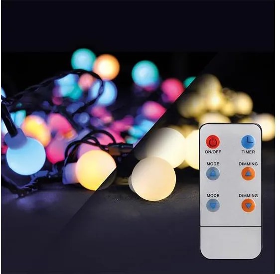 Solight 1V08-RGB-LED RGB гирлянд с регулиране на яркостта, 100×LED / 8 функции, 15 m, IP44 + дистанционно управление