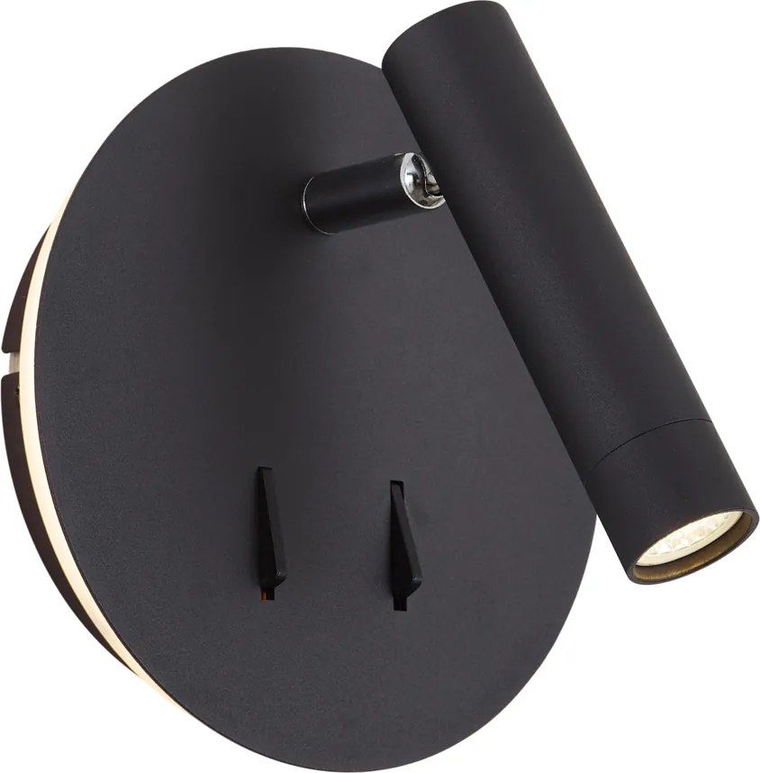 Модерна черна стенна лампа с LED и USB-C - Croft