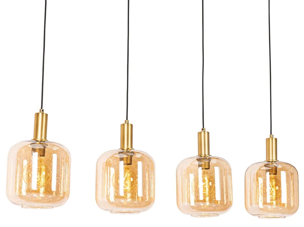 Смарт висяща лампа черна с месинг и кехлибарено стъкло 4 светлини вкл. 4 Wifi G95 - Zuzanna