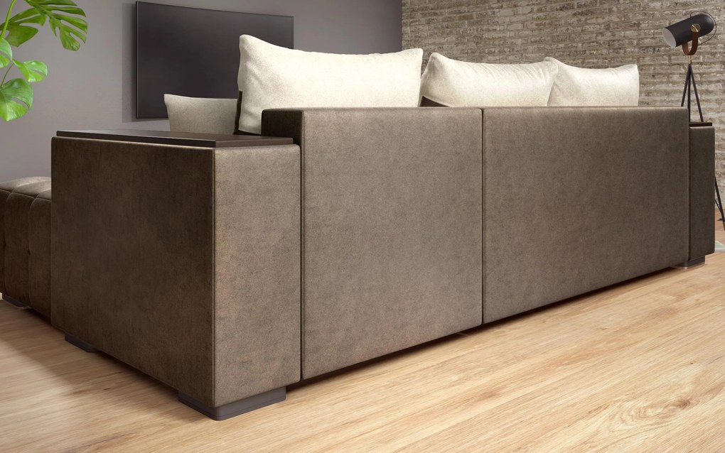 Разтегателен ъглов диван с подлакътник етажерка Мелвин S