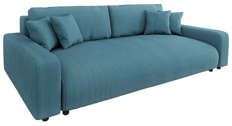 Тюркоазен разтегателен диван с място за съхранение от рипсено кадифе 234 cm Sara – Ropez