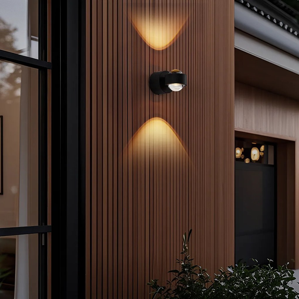 Дизайнерска стенна лампа черна с LED IP44 - Lens