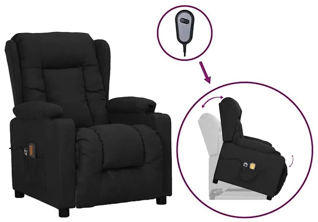 3093435 vidaXL Изправящ масажен стол, черен, текстил