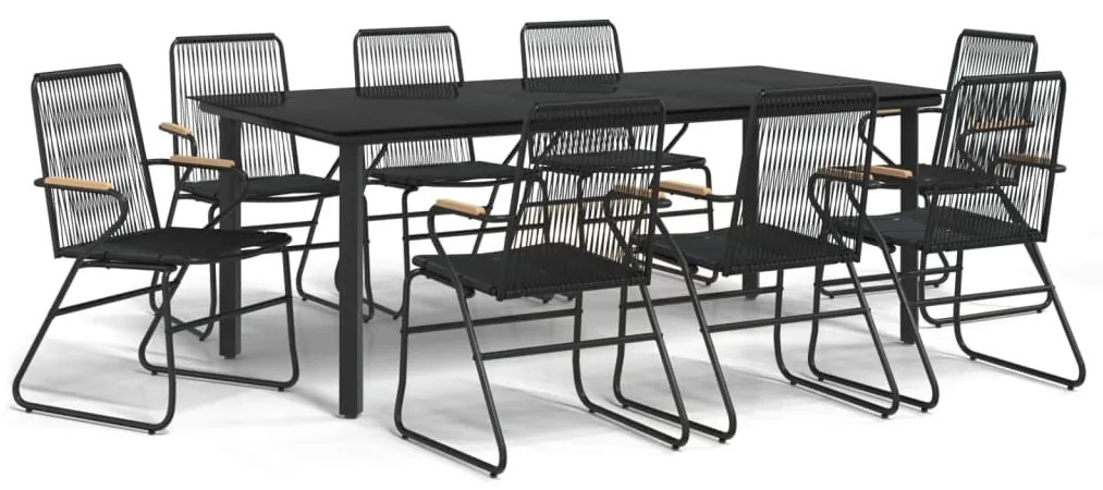 3099214 vidaXL Градински трапезен комплект от 9 части, черно, PVC ратан