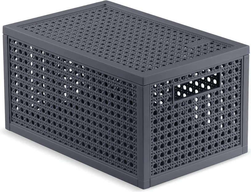 Тъмносива кутия за съхранение с капак от рециклирана пластмаса 19x30x15 cm Kaya – Curver