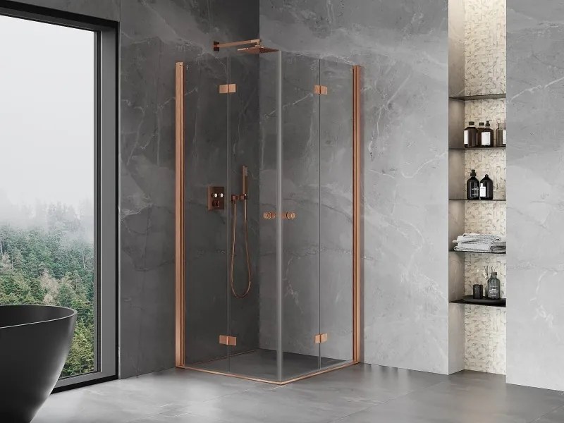 Mexen Mist-F Duo сгъваема душ кабина 80 x 80 см, прозрачна, четкана мед - 8A6-080L-080P-65-00