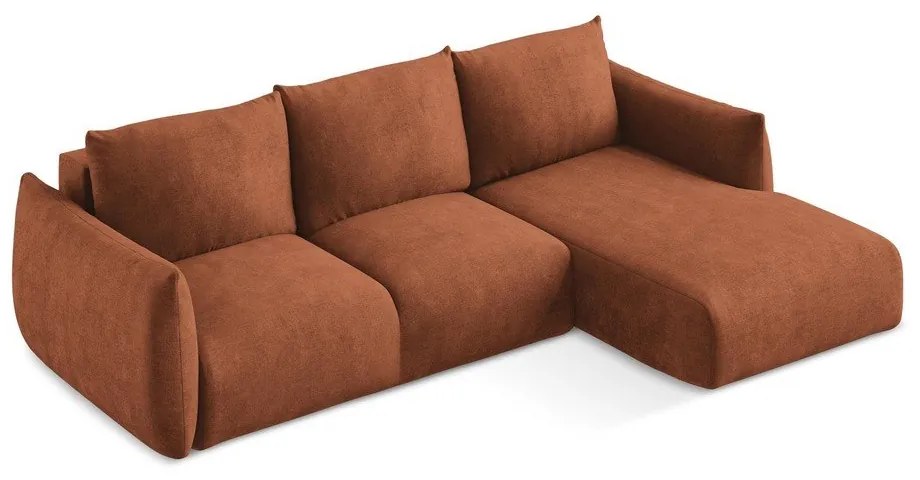 Теракотен шенилов сгъваем ъглов диван (десен ъгъл) Leila – Makamii