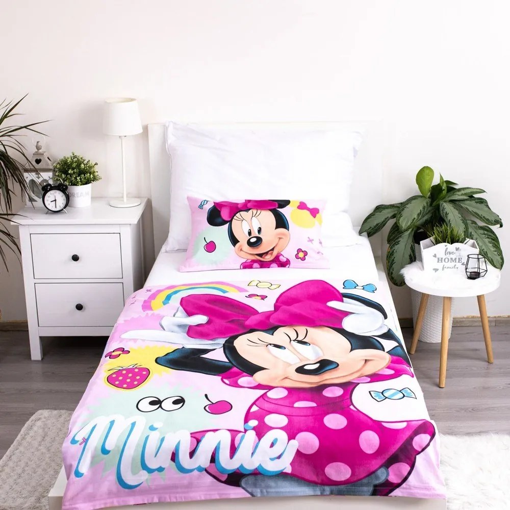 Розово памучно детско спално бельо за детско креватче 100x135 cm Minnie "Sweet" – Jerry Fabrics