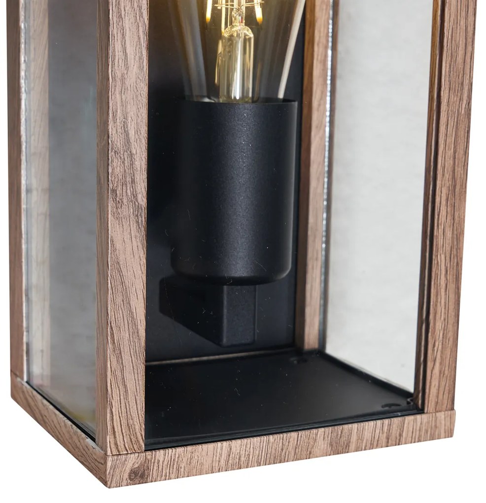 Индустриална стенна лампа с дървен принт 26 см IP44 - Charlois