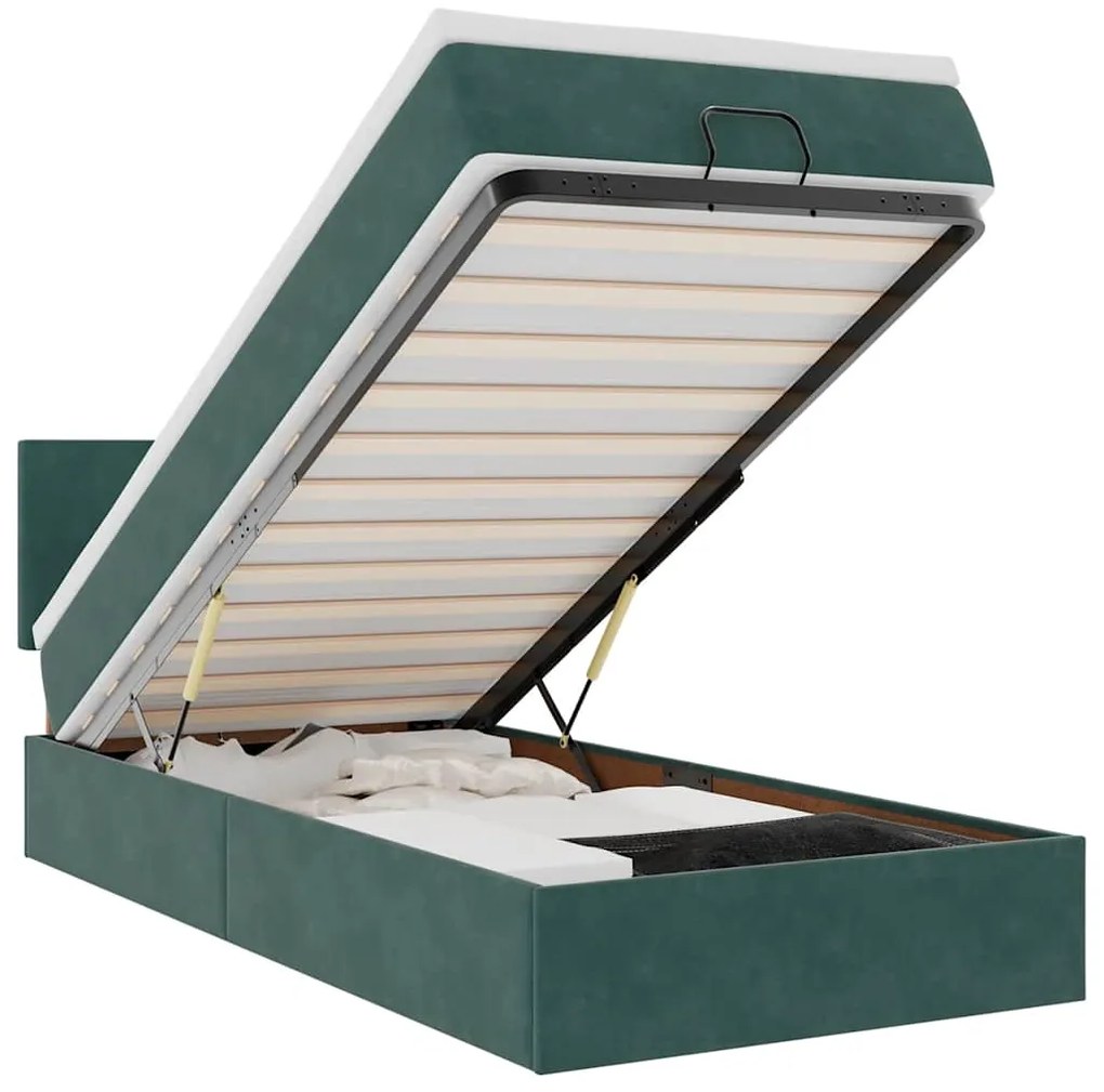 3312527 vidaXL Османска легло с матраки LED, тъмнозелено, 90x200 см, кадифе